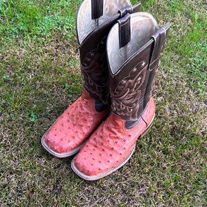 Kids red orange custom made ostrich boots